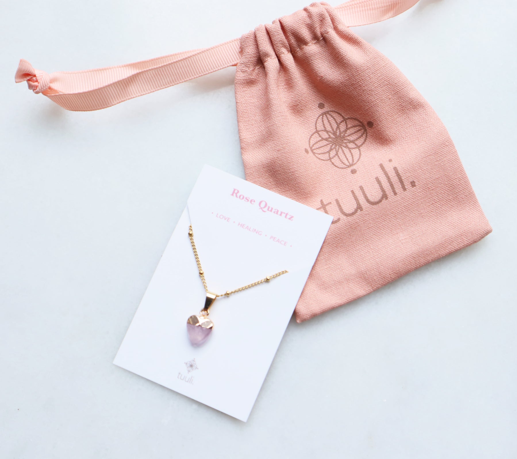 Rose Quartz Heart Necklace for Love & Peace (S)